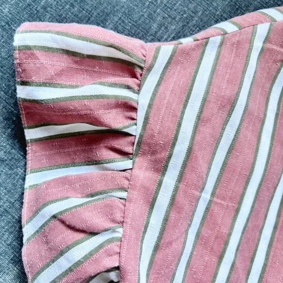 Polagram Blouse Women's Striped Flutter Sleeve Top Ruffles Cottagecore Boho M - Picture 6 of 6